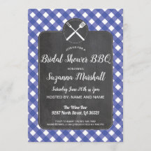 Fête des mariées barbecue Invitation bleu En vichy