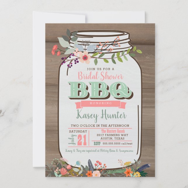 Fête des mariées BBQ Mason Jar Invitation (Devant)