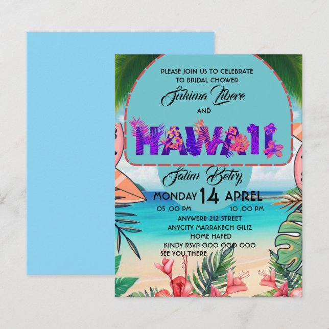 , Fête des mariées Beach Invitation Modèle, , Trop (Devant / Derrière)