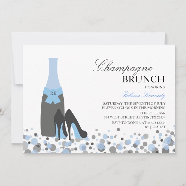Fête des mariées bleue Champagne Brunch Invitation (Devant)