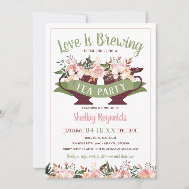 Fête des mariées Boho Tea Party Invitation (Devant)
