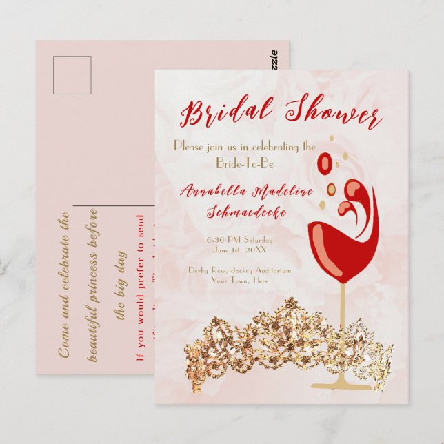 Fête des mariées Budget Blush Wine Gold Invitation (Devant / Derrière)