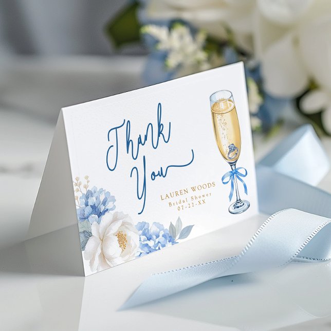 Fête des mariées Champagne Bleue Carte de remercie (Elegant Bridal Shower Thank You Card)