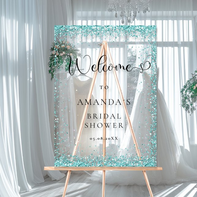 Fête des mariées d'accueil moderne, argent, bleu (Modern, Silver, Blue Welcome Acrylic Sign with your Name ans Date.)