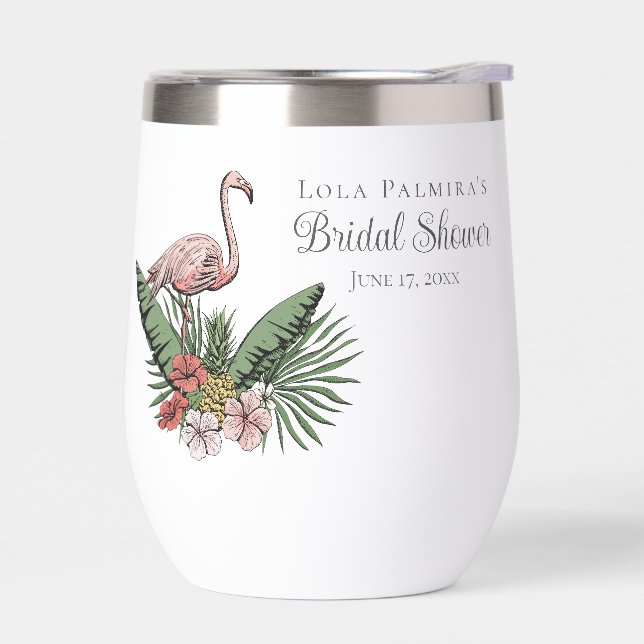 Fête des mariées de Flamant rose rose floral tropi (Gauche)