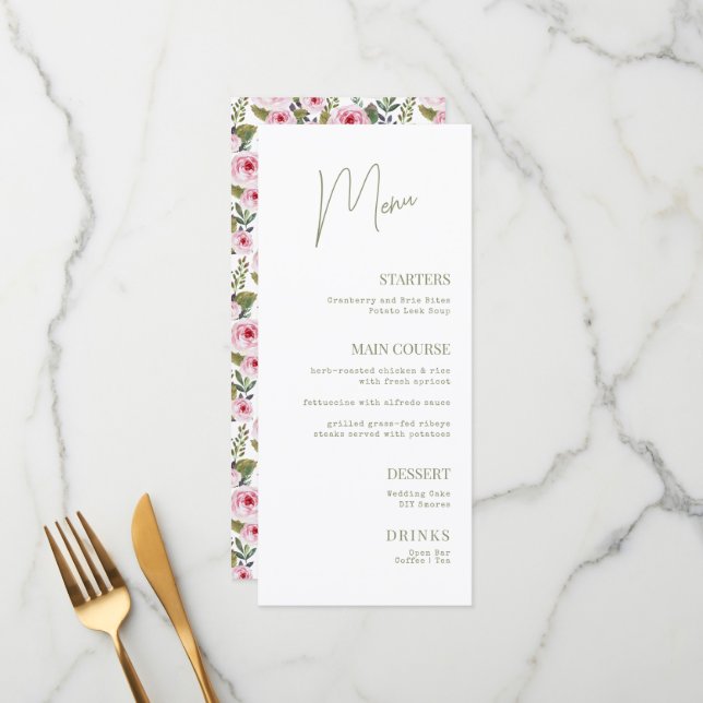 Fête des mariées de menu plat (Devant/Arrière en situation)