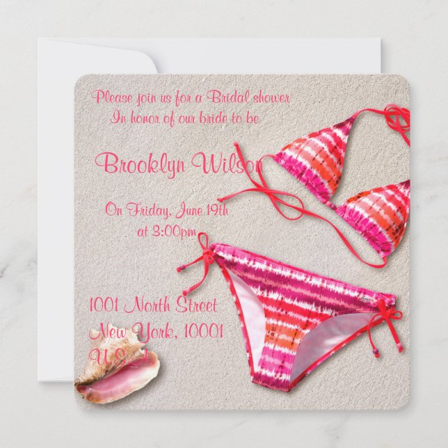 Fête des mariées De Plage Avec Invitations Bikini (Devant)