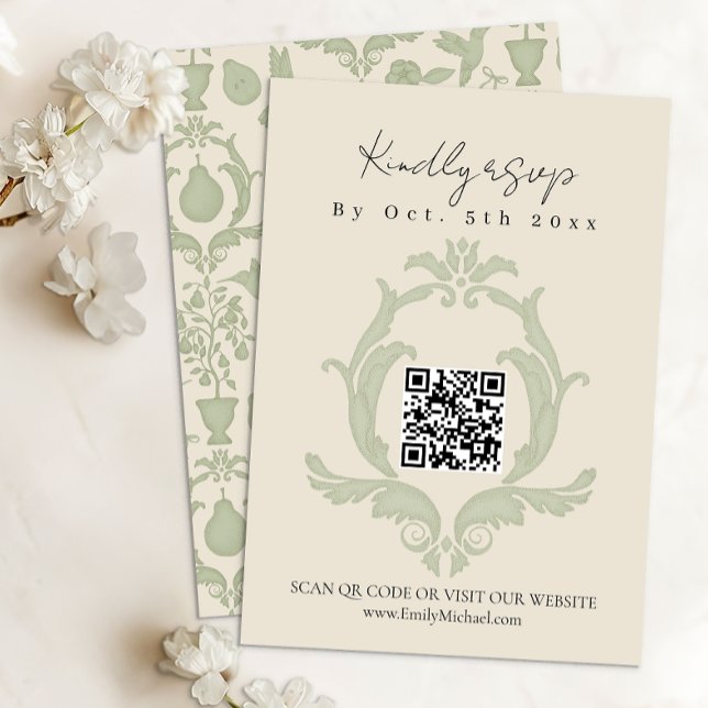 Fête des mariées de poire parfaite | Carte Sage Gr (RSVP QR Code Card)