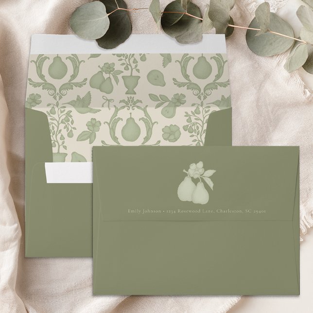 Fête des mariées de poire parfaite | Enveloppe Dam (Perfect Pear Sage Green Envelope)