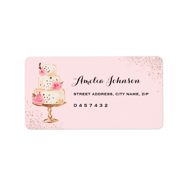 Fête des mariées de thé rose de gâteau Étiquettes  (Devant)