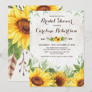 Fête des mariées de tournesol rustique Invitation 