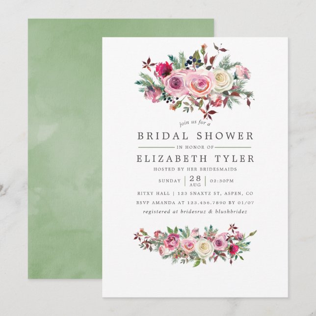 Fête des mariées d'hiver Floral Invitation (Devant / Derrière)
