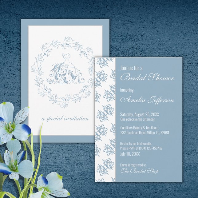 Fête des mariées - Elégant Invitation douche bleu (Créateur téléchargé)