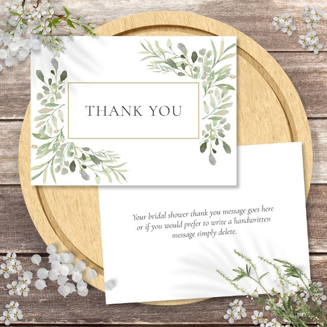 Fête des mariées Élégante verdure Feuille Merci (Bridal Shower Elegant Greenery Leaves Thank You)