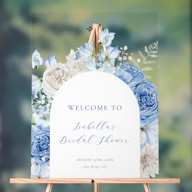 Fête des mariées en arc floral bleu Bienvenue (Neutre)