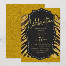 Fête des mariées en or noir brillant Invitations