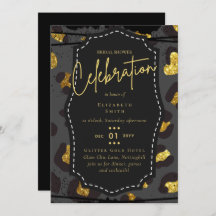 Fête des mariées en or noir brillant Invitations