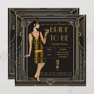 Fête des mariées en or noir brillant Invitations