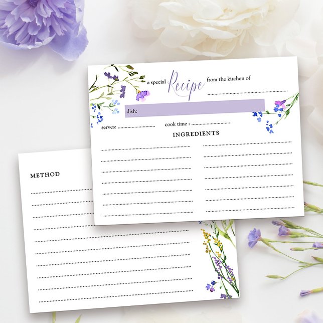 Fête des mariées Fleur sauvage violet de la carte  (Recipe Card from my Purple Wildflower Collection. Message if you need me to create additional items)