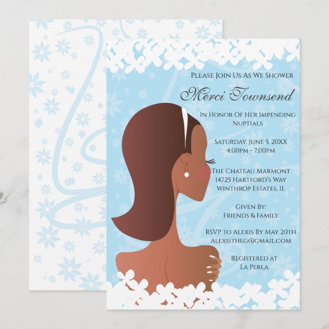 Fête des mariées Floral Blue Invitation (Devant / Derrière)
