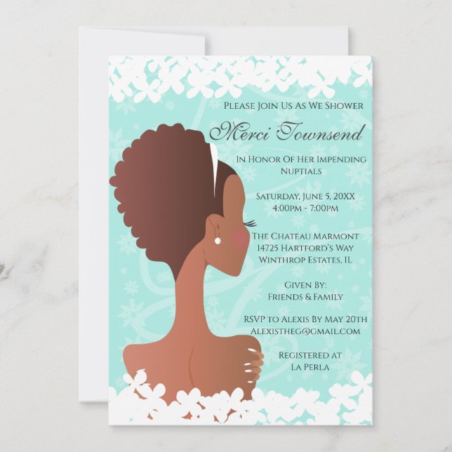 Fête des mariées Floral Tiffany Invitation Turquoi (Devant)