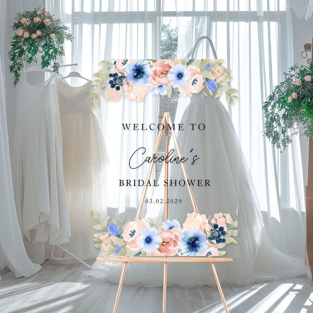 Fête des mariées florale bleu bracelet (Peach Blue Floral Bridal Shower Acrylic Sign)
