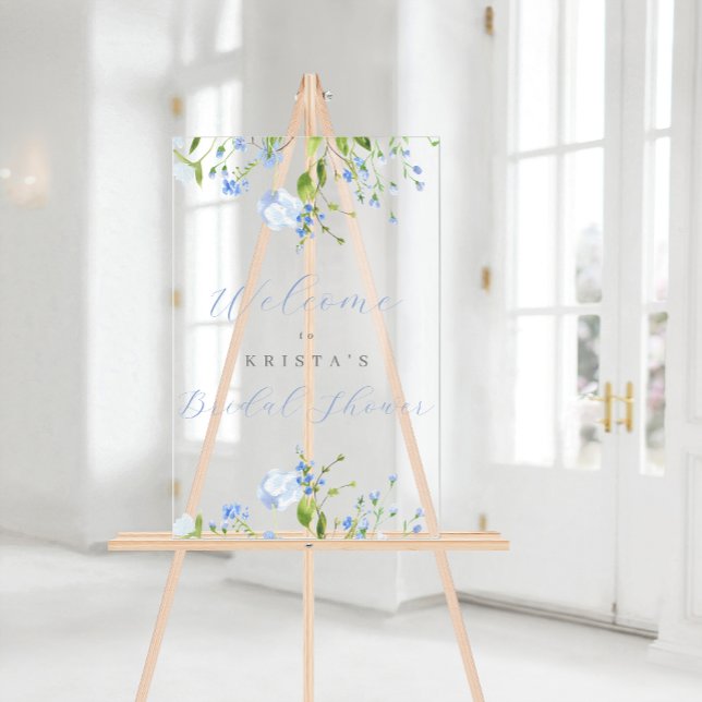 Fête des mariées Florale Bleu clair Bienvenue (Créateur téléchargé)