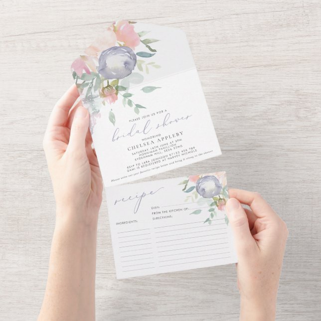 Fête des mariées florale bleu Dusty Invitation de  (Déchirure)