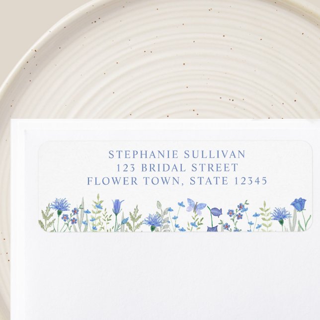 Fête des mariées Florale Bleue Adresse de retour (Créateur téléchargé)