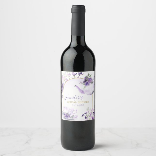 Fête des mariées Florale violet Étiquette de boute (Devant)