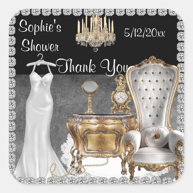 Fête des mariées glamour FAVORISANT MERCI STICKERS (Devant)
