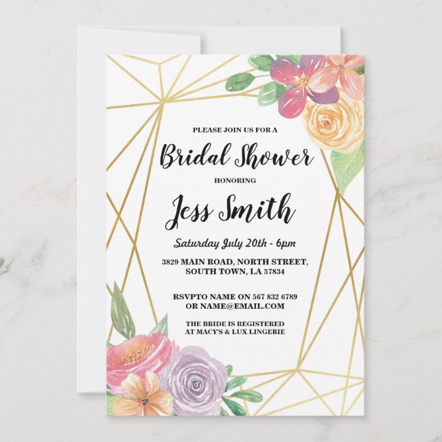 Fête des mariées  Gold Frame Floral Invitation (Devant)