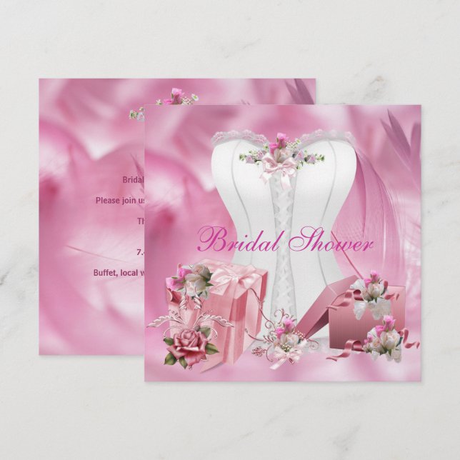 Fête des mariées Invitation Joli blanc rose corse  (Devant / Derrière)