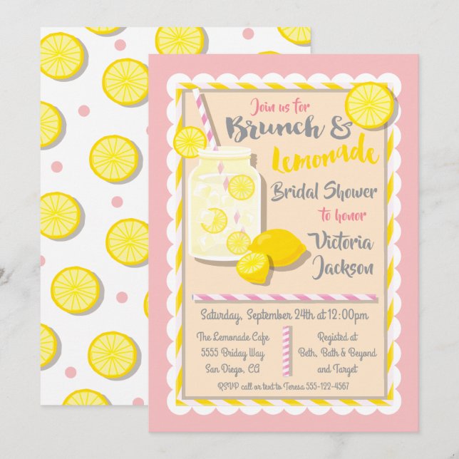 Fête des mariées Lemonade Brunch Invitations (Devant / Derrière)