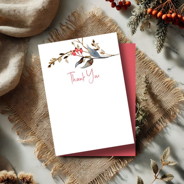 Fête des mariées Mariage Merci Cartes (Rustic thank you notecards watercolor berries and botanicals)