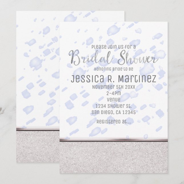 Fête des mariées moderne Blue Rain Invitations (Devant / Derrière)