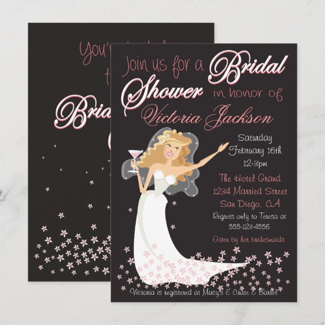 Fête des mariées moderne chic Cocktail Invitations (Devant / Derrière)