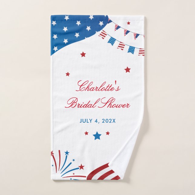 Fête des mariées moderne rouge blanc et bleu perso (Serviette à main)