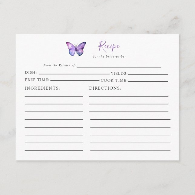 Fête des mariées Papillon Recette Carte Purple Scr (Devant)