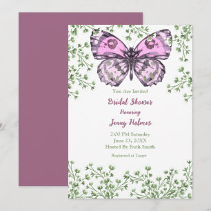 Fête des mariées Papillon rose verte Invitation