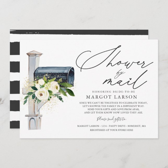 Fête des mariées Par Mail Invitation Verdure & Or (Devant / Derrière)