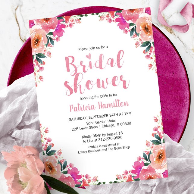 Fête des mariées Photo Invitations Floral Aquarell (Créateur téléchargé)