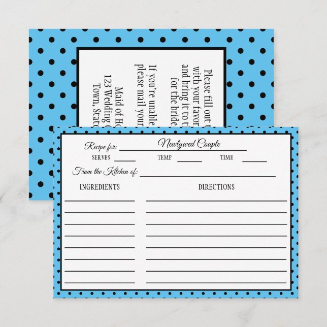Fête des mariées Recette Carte Polka Dot Blue (Devant / Derrière)