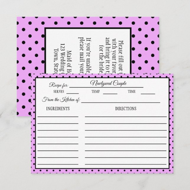 Fête des mariées Recette Carte Polka Dot Lavender (Devant / Derrière)