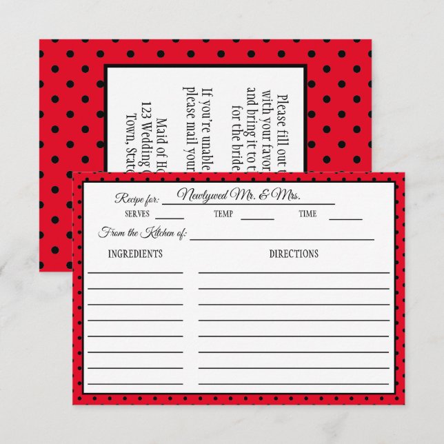 Fête des mariées Recette Carte Polka Point rouge e (Devant / Derrière)