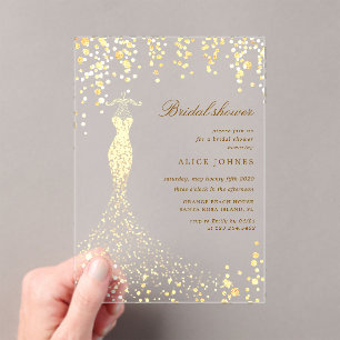 Fête des mariées Robe Dorée Acrylique Invitation