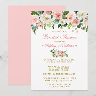 Fête des mariées Rose Blanc Or Floral Invitation G