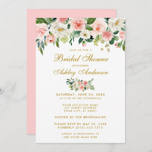 Fête des mariées Rose Blanc Or Floral Invitation P
