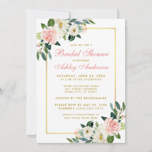 Fête des mariées Rose Blanc Or Floral Invitation P