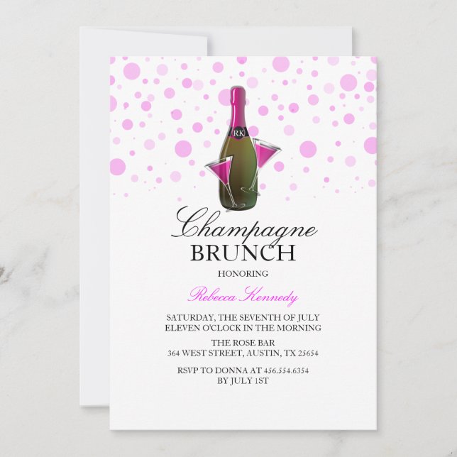 Fête des mariées rose Champagne Brunch Invitation (Devant)